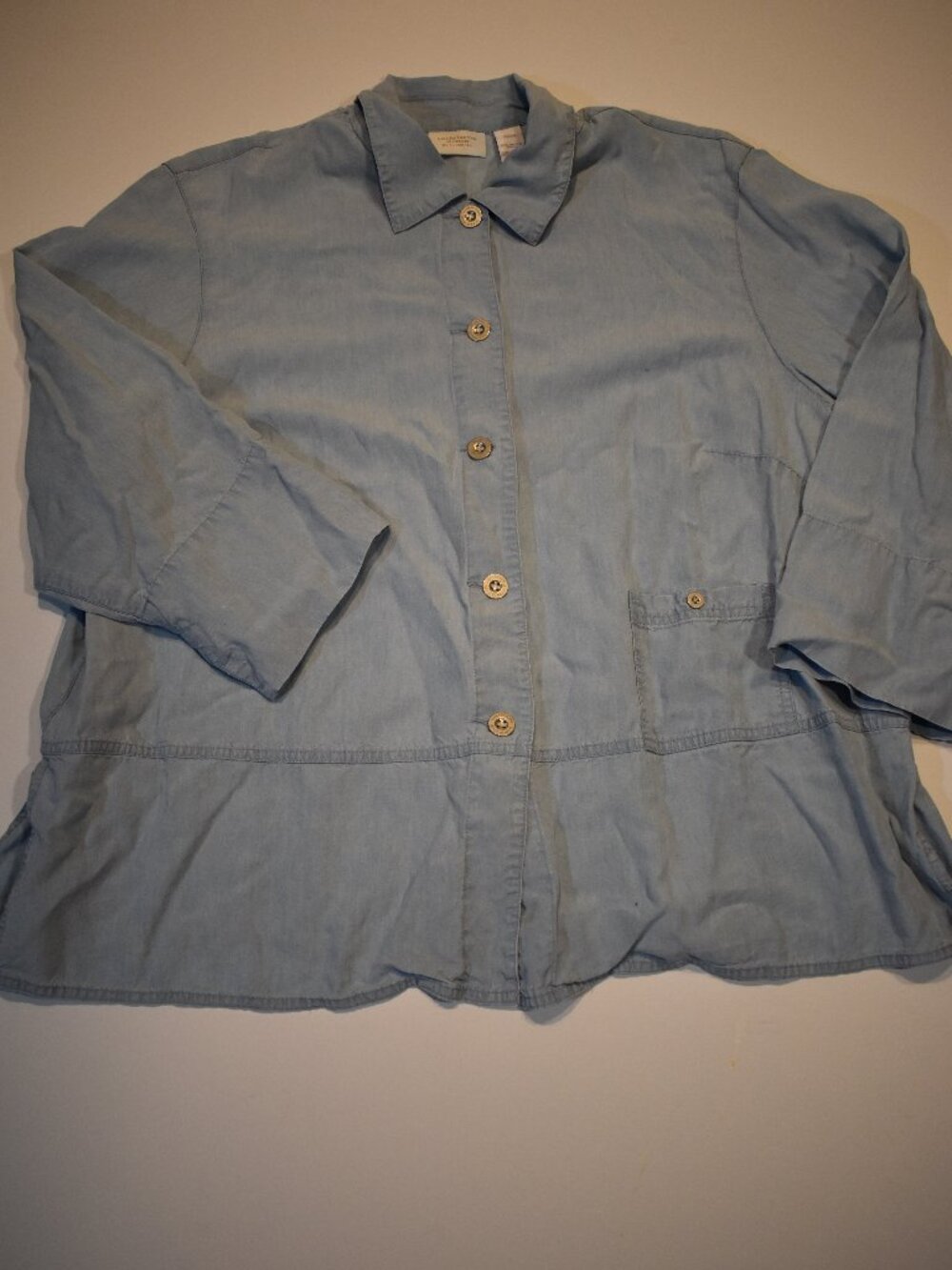 Liz Claiborne Woman 22W Blue Tencel Lyocell Button Front Tunic Shirt Plus Size